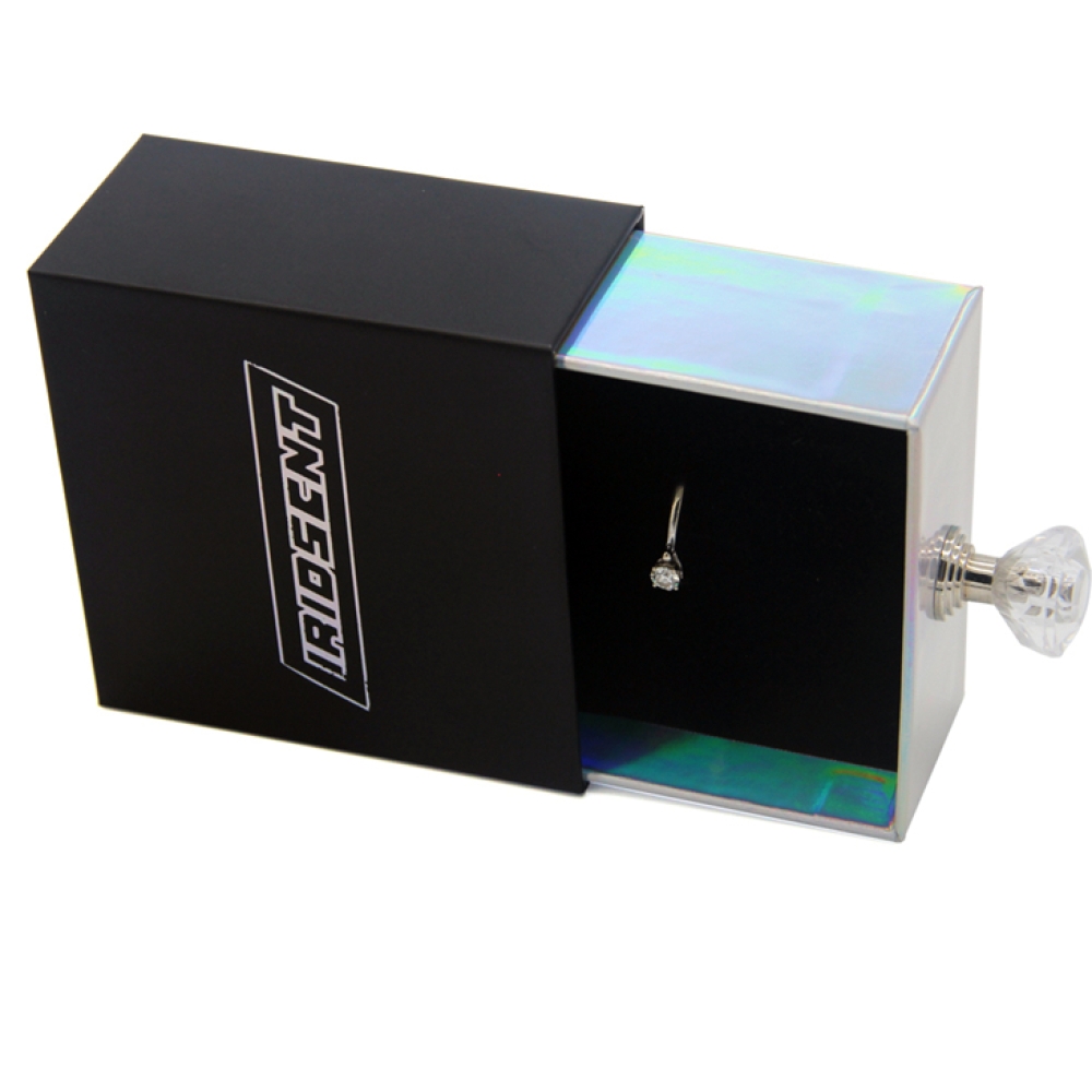 Custom Luxury Holographic Paper Wedding Ring Packaging Jewellery Gift Box Velvet Ring Boxes