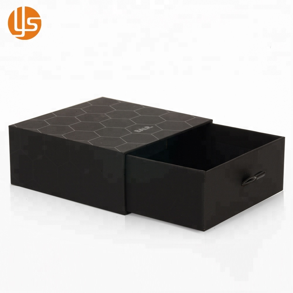 Caja de embalaje de regalo personalizada estilo cajón negro UV de lujo de diseño 2019