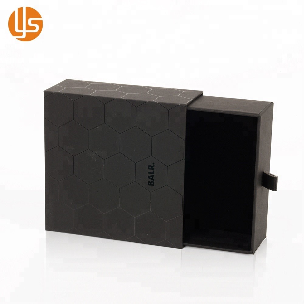 Boîte d'emballage de cadeau faite sur commande de style de tiroir noir UV de luxe de conception 2019