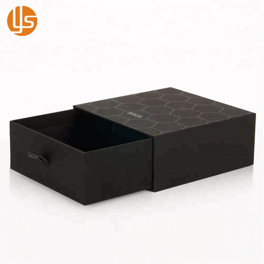 Boîte d'emballage de cadeau faite sur commande de style de tiroir noir UV de luxe de conception 2019