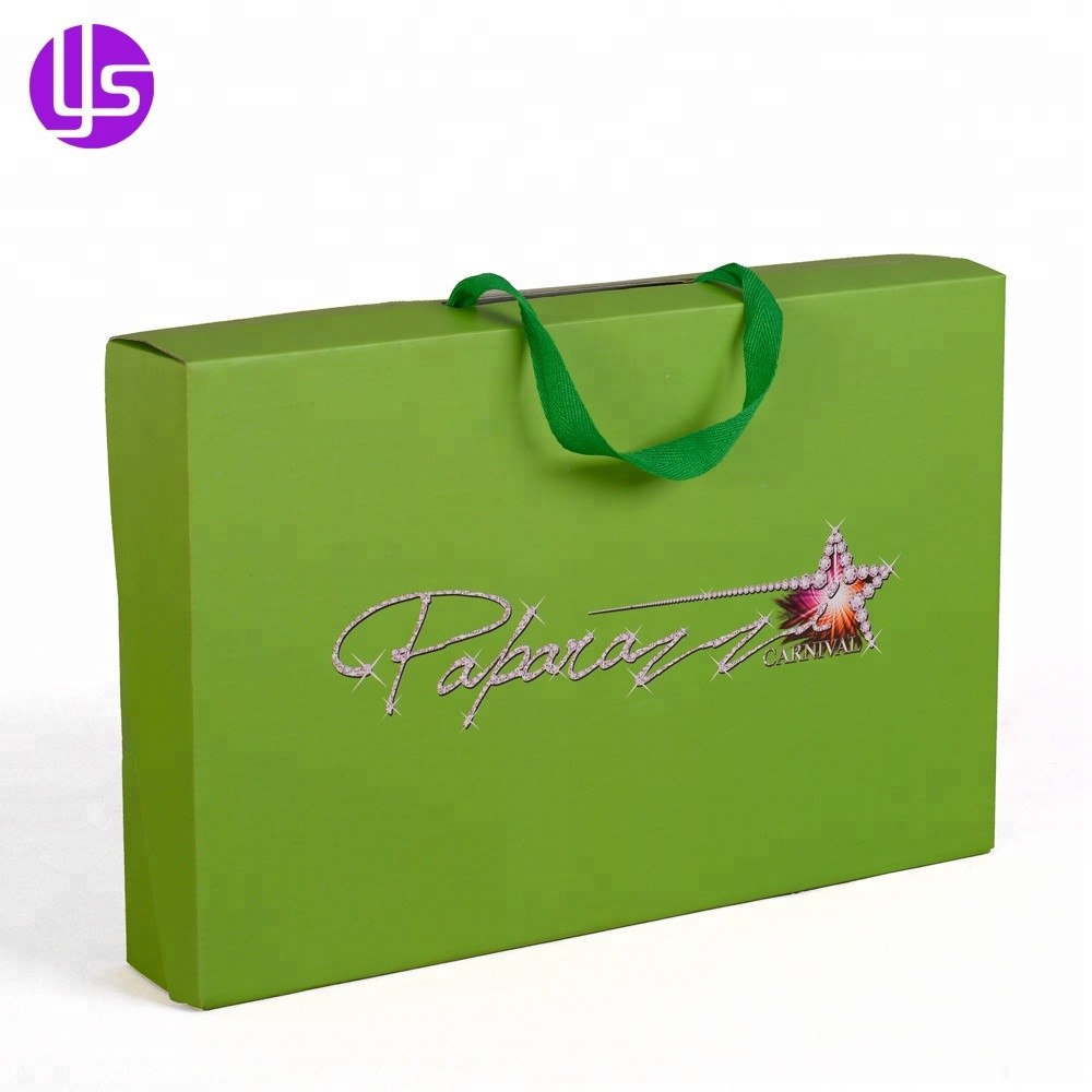 Caja de embalaje de regalo de papel de cartón corrugado con estampado personalizado al por mayor con mango de cinta satinada