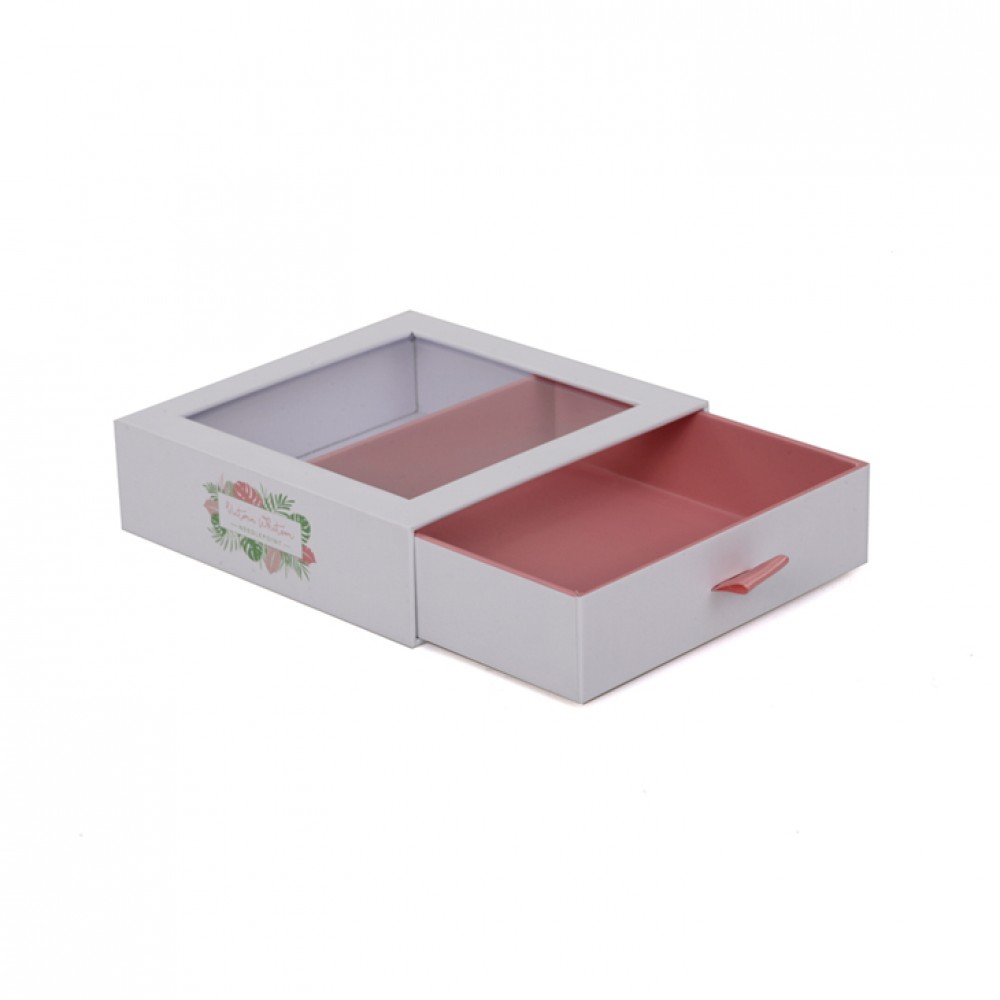 Kundenspezifische Geschenkbox mit Schiebeschublade aus Pappe mit farbenfrohem Druck und PVC-Fenster