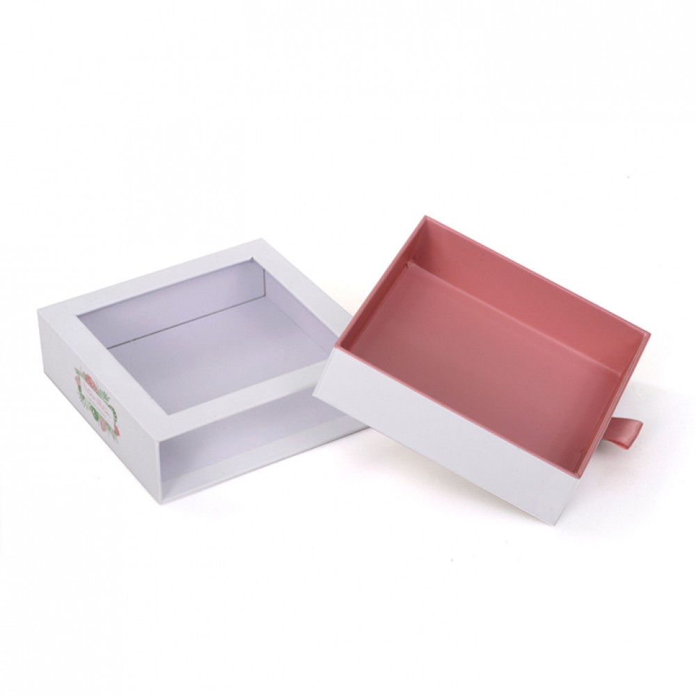 Caja de regalo deslizante del cajón de la cartulina colorida de encargo de la impresión con la ventana del PVC