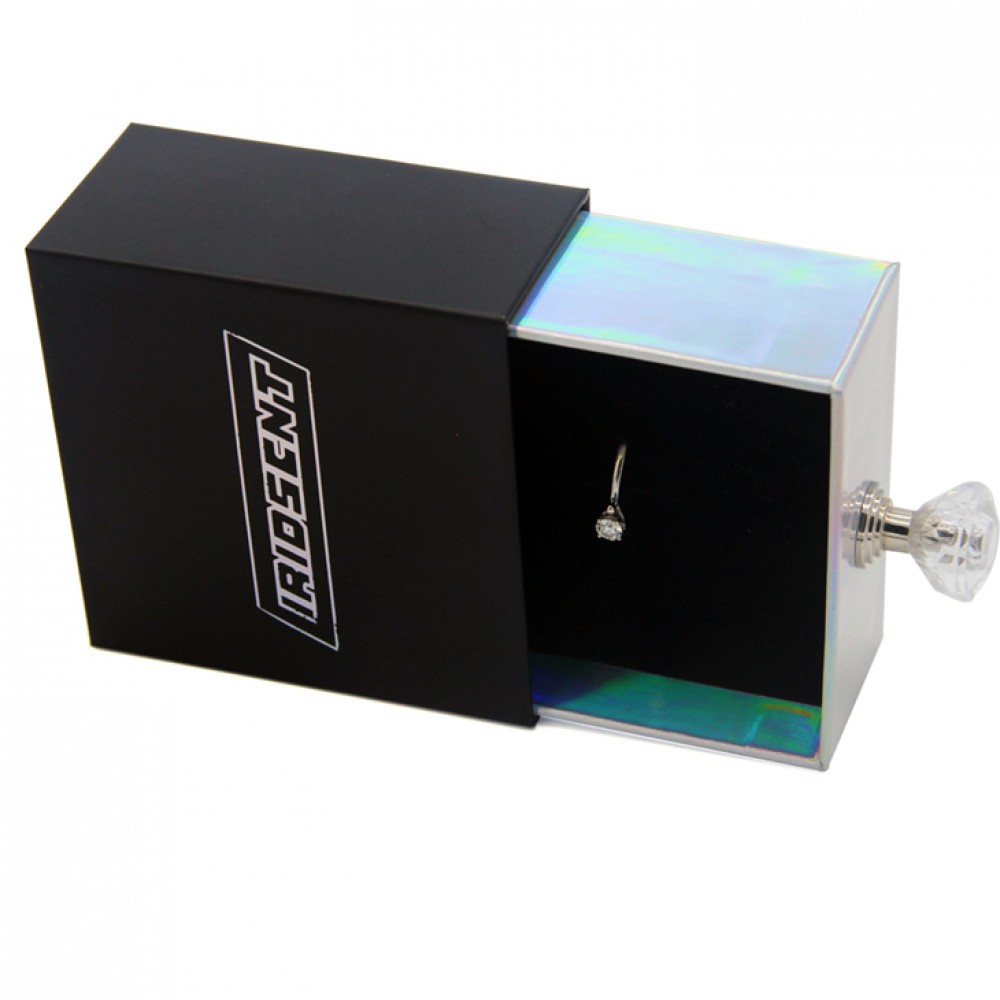 Maßgeschneiderte Luxus-Ehering-Verpackung aus holografischem Papier, Schmuck-Geschenkbox, Samt-Ringboxen