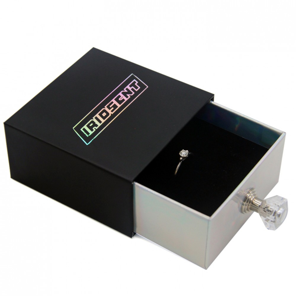 Maßgeschneiderte Luxus-Ehering-Verpackung aus holografischem Papier, Schmuck-Geschenkbox, Samt-Ringboxen