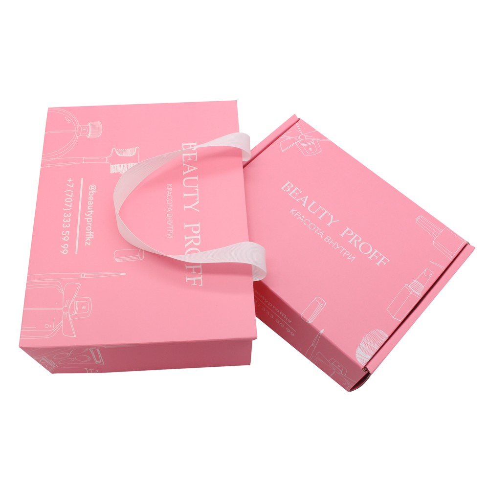 Caja rosada de envío con logotipo personalizado, conjunto de cosméticos, cajas de embalaje corrugado para el cuidado de la piel