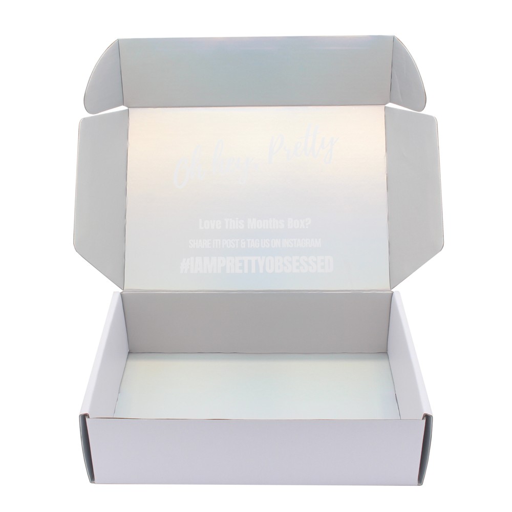 Boîte d'expédition holographique en papier ondulé blanc