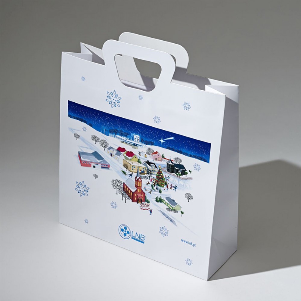 Sacolas de presente de papel promocionais com alça cortada criativa e personalizada