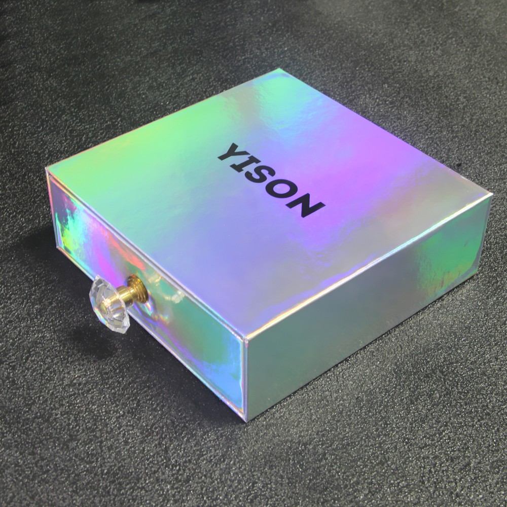 Maßgeschneiderte Luxus-Verpackungsbox aus holografischem Karton mit verschiebbarer Schublade für Geldbörse und Gürtel