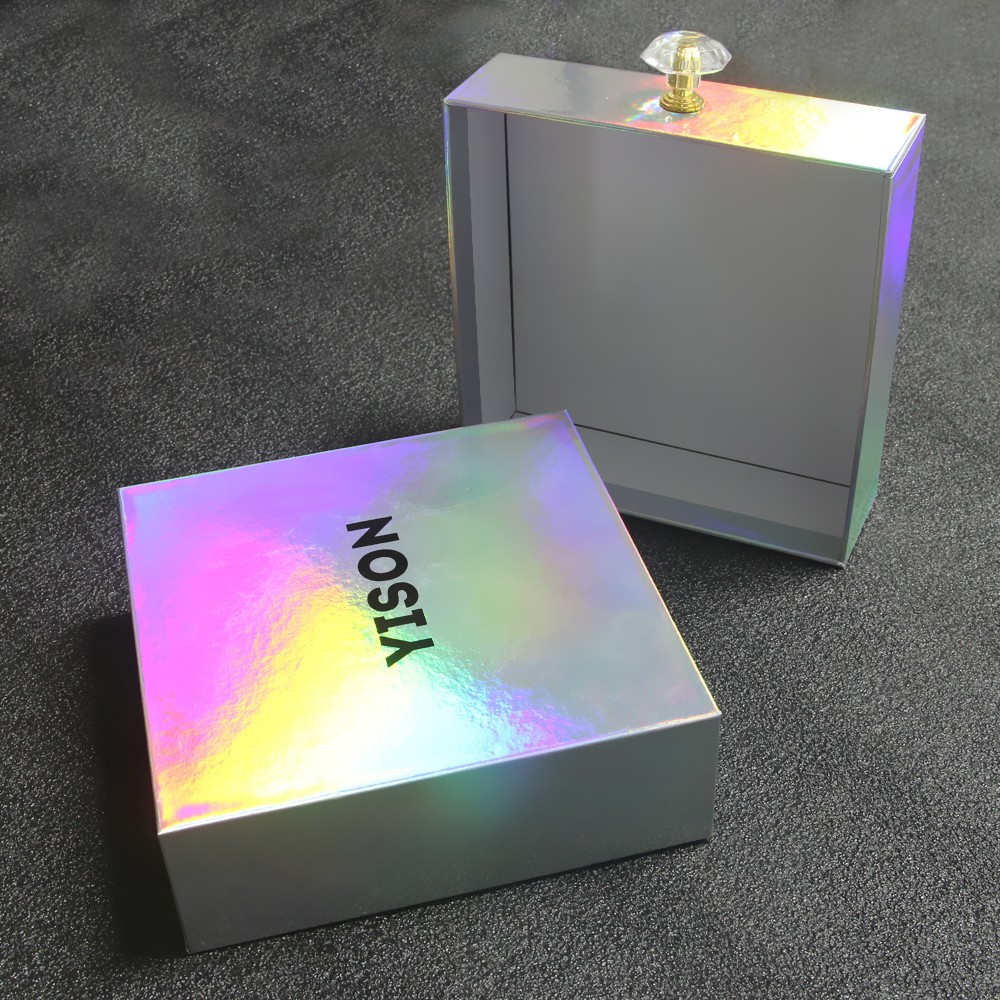 Boîte d'emballage de ceinture de sac à main de portefeuille de tiroir coulissant de carton holographique de luxe fait sur commande