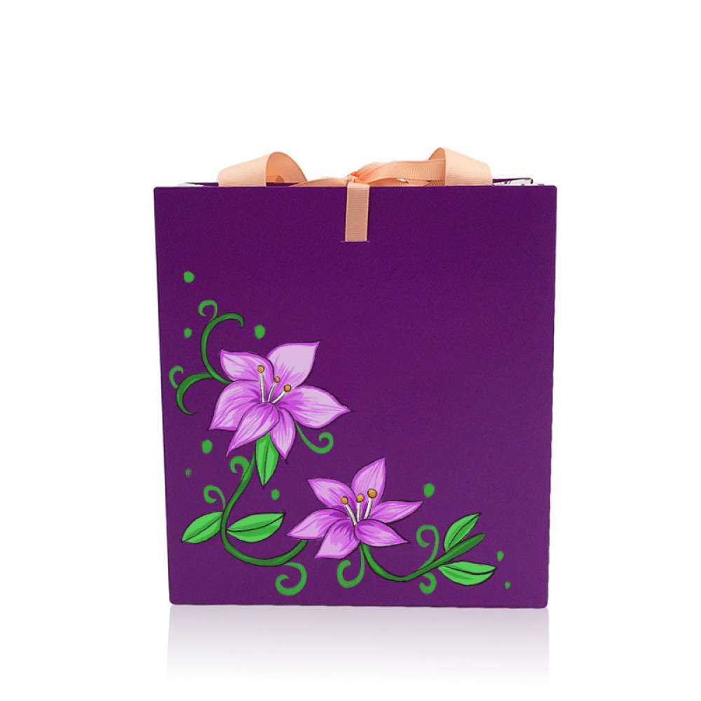 Bolsa de compras con logotipo personalizado color morado.