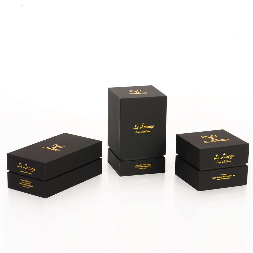 Maßgeschneiderte Geschenk-Kosmetikverpackungsbox aus schwarzem Karton für Kosmetika