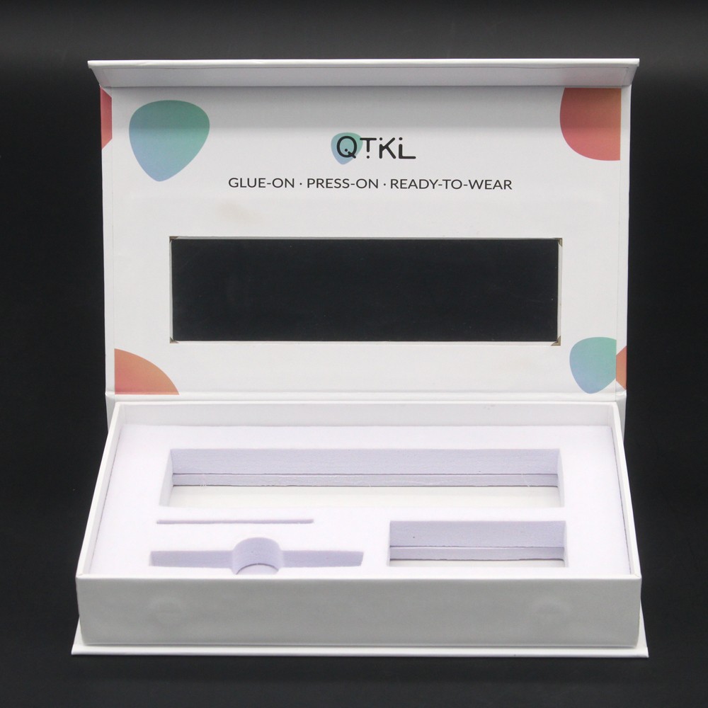 Caixa de embalagem de unhas magnéticas brancas com inserção de eva