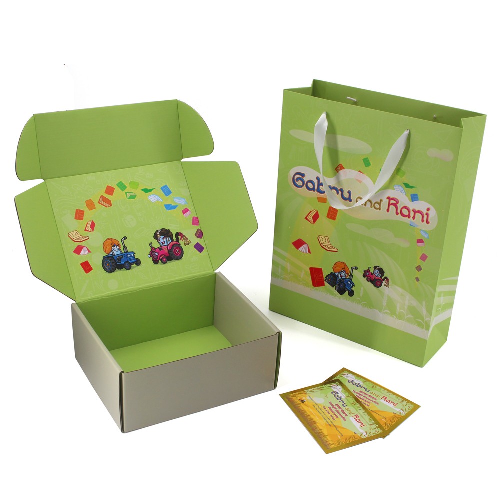 Caja y bolsa de embalaje de papel para juguetes para niños.