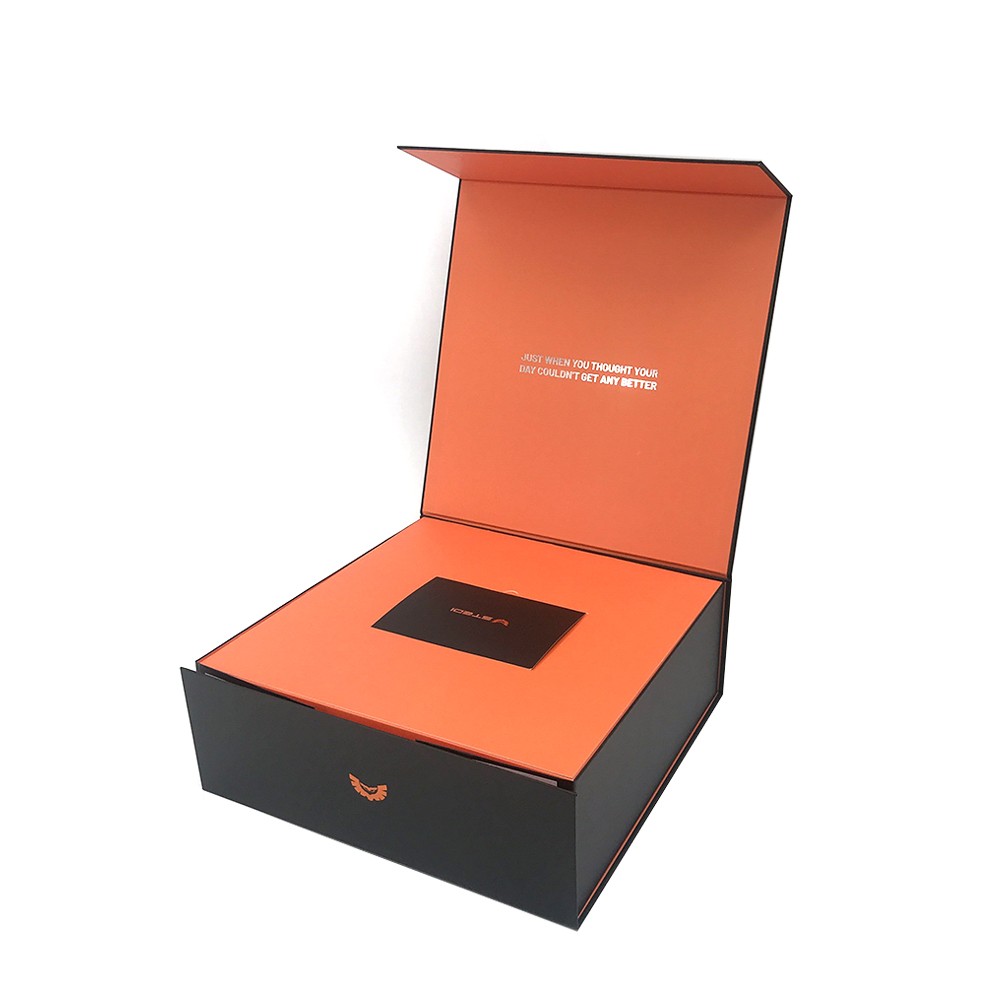 Caja de embalaje de regalo naranja plegable magnética grande