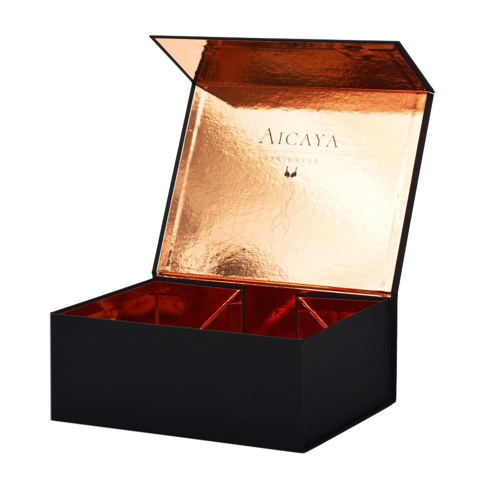 Caixa de apresentação de embalagem personalizada preta rosa dourada