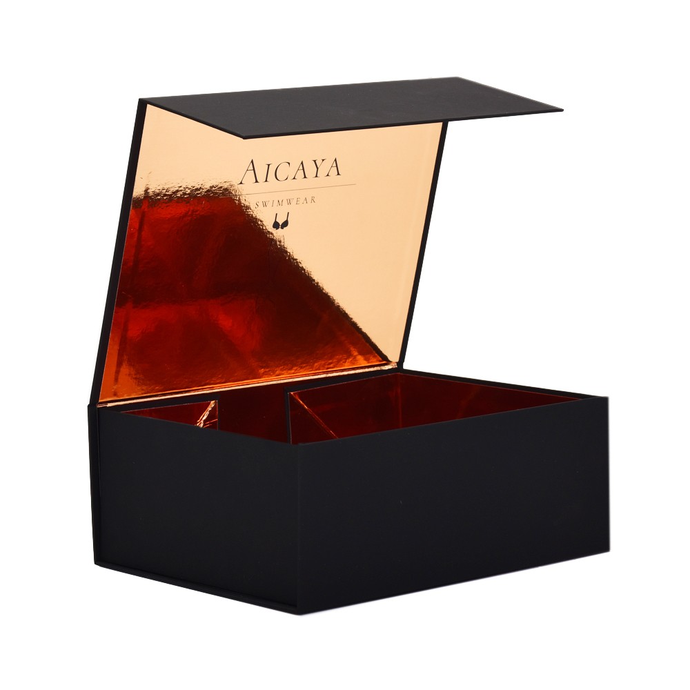 Caixa de apresentação de embalagem personalizada preta rosa dourada