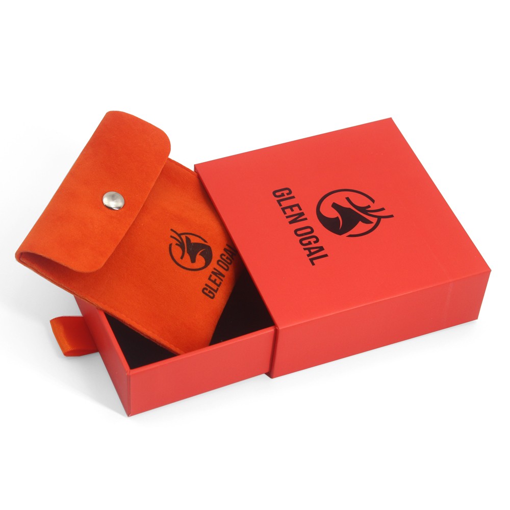Rigid paper box and pouch jewellery packaging set