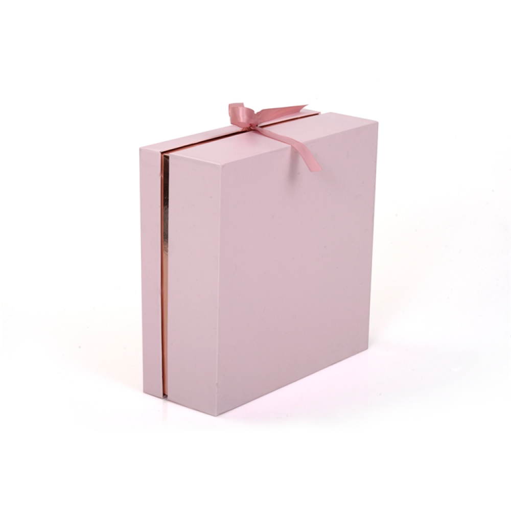 Custom Cardboard Pink Flip Top Gift Box With Ribbon