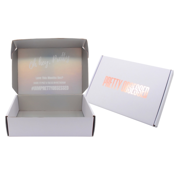 White corrugated paper holographic mailer shipping box