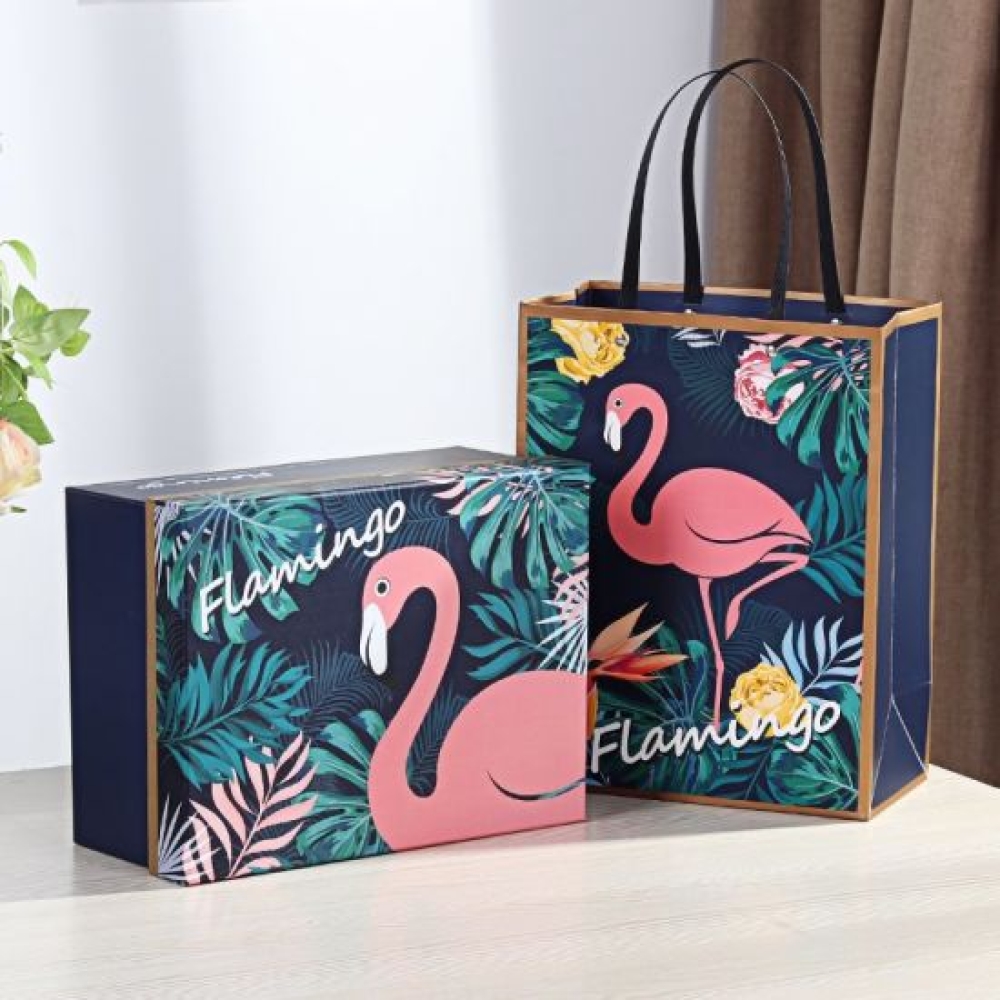 Custom brand cardboard paper wedding favor packaging flamingo pattern gift box