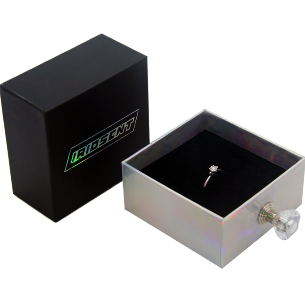 Cajas de empaquetado del anillo del terciopelo de la caja de regalo de la joyería del anillo de bodas de papel holográfico de lujo de encargo