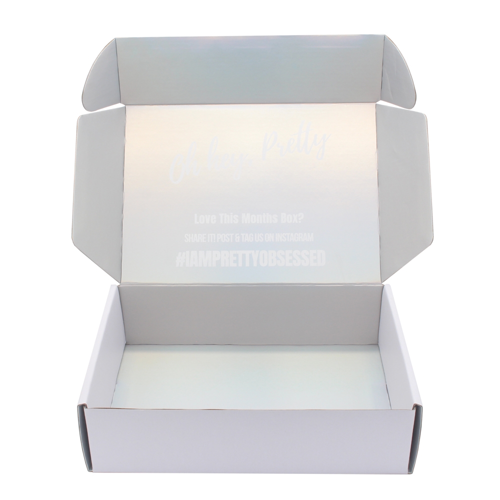 White corrugated paper holographic mailer shipping box