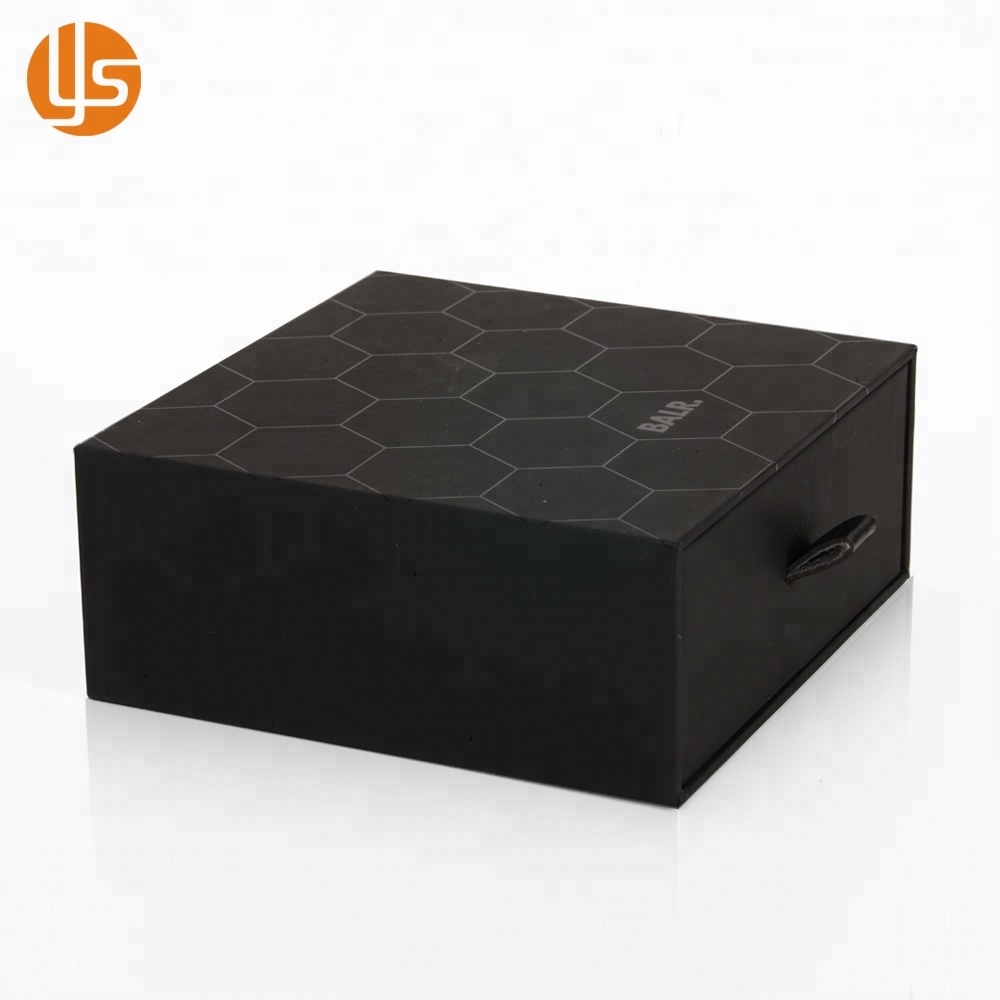 Caja de embalaje de regalo personalizada estilo cajón negro UV de lujo de diseño 2019