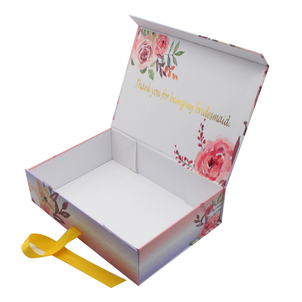 Cardboard paper magnetic custom wedding gift box with ribbon