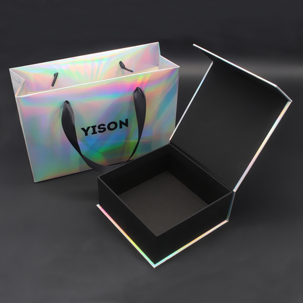 Holographic custom paper box and paper bag set