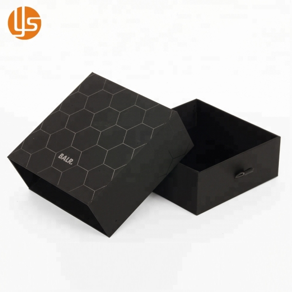 Caja de embalaje de regalo personalizada estilo cajón negro UV de lujo de diseño 2019