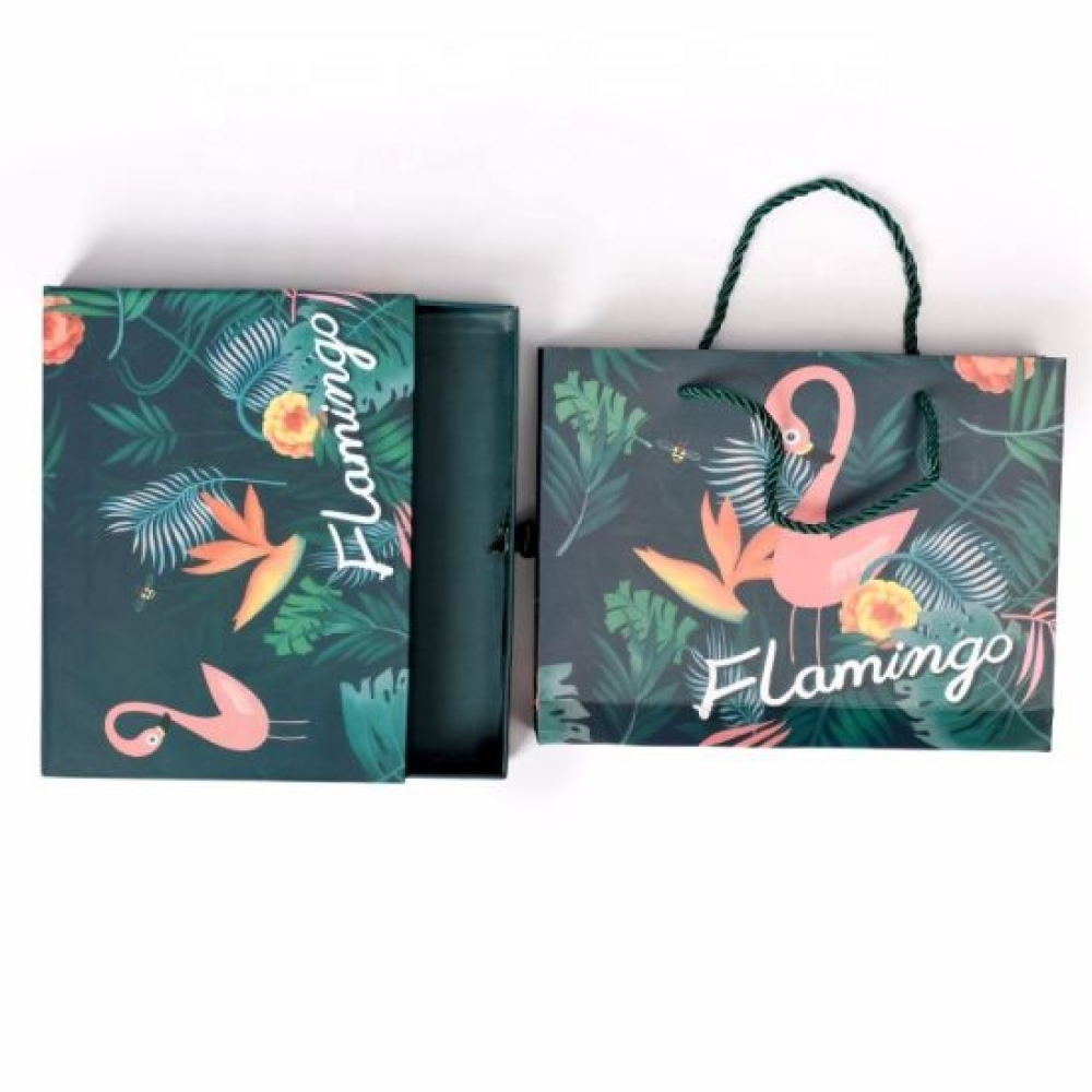 Custom brand cardboard paper wedding favor packaging flamingo pattern gift box