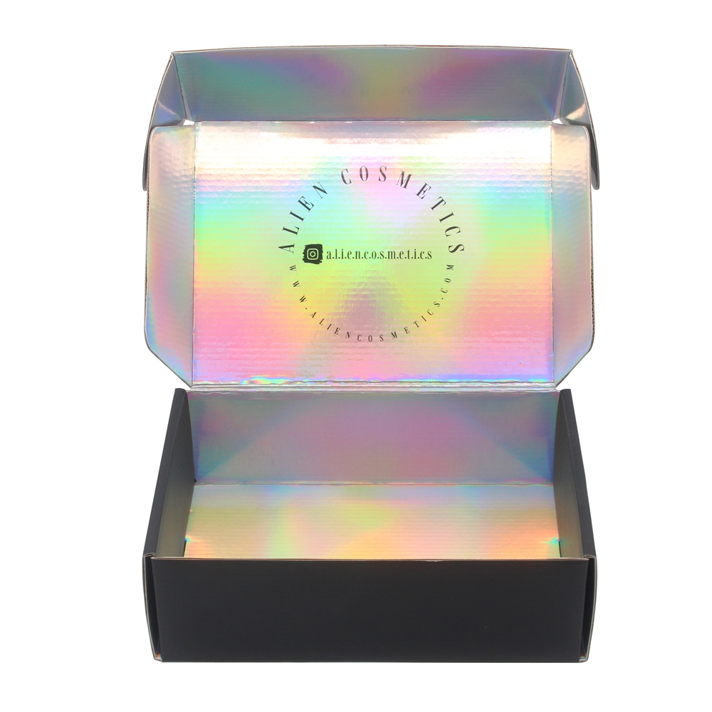 Black color holographic inside paper mailer box