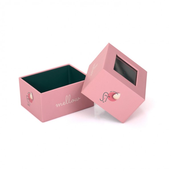 Caja de regalo pequeña rosa con ventana de PVC personalizada