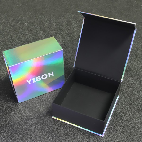 Caja de regalo negra de empaquetado de papel iridiscente holográfica magnética modificada para requisitos particulares de la cartulina