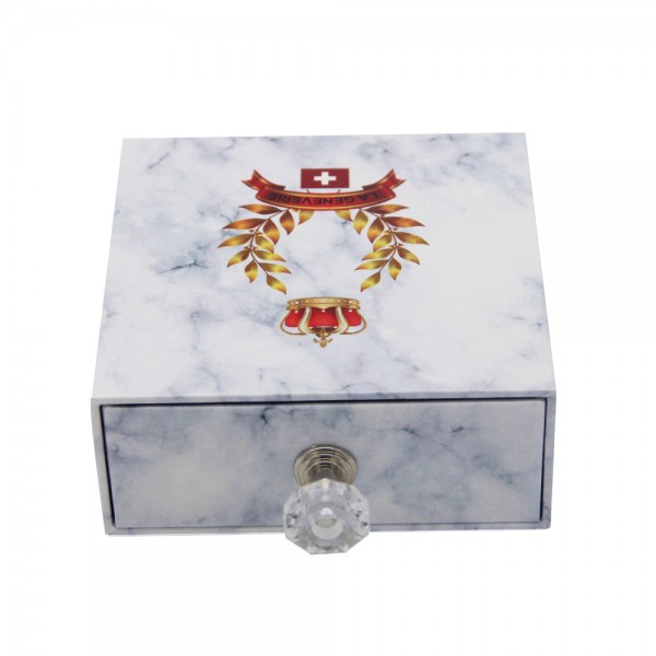 Boîte à bijoux en papier avec tiroir en marbre blanc en carton personnalisé