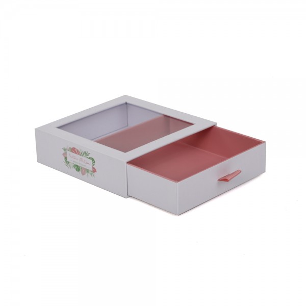 Rosa Geschenkbox mit verschiebbarer Schublade und klarem Fenster
