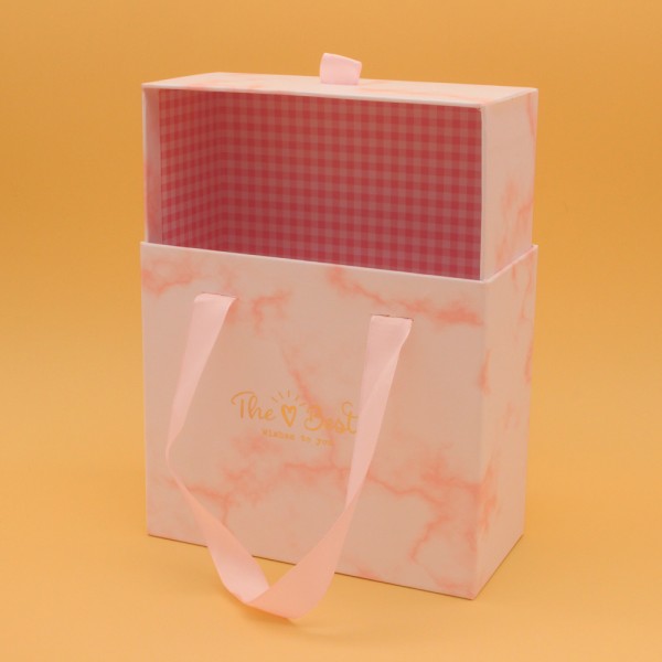 Schubladenbox aus rosafarbenem Marmor mit Bandgriff