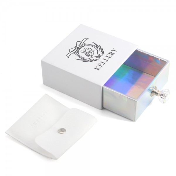 Boîte à bijoux personnalisée en carton blanc holographique en papier