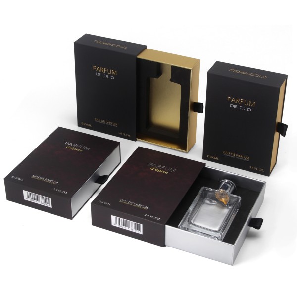 Caja de perfume con cajón, conjunto de embalaje personalizado impreso