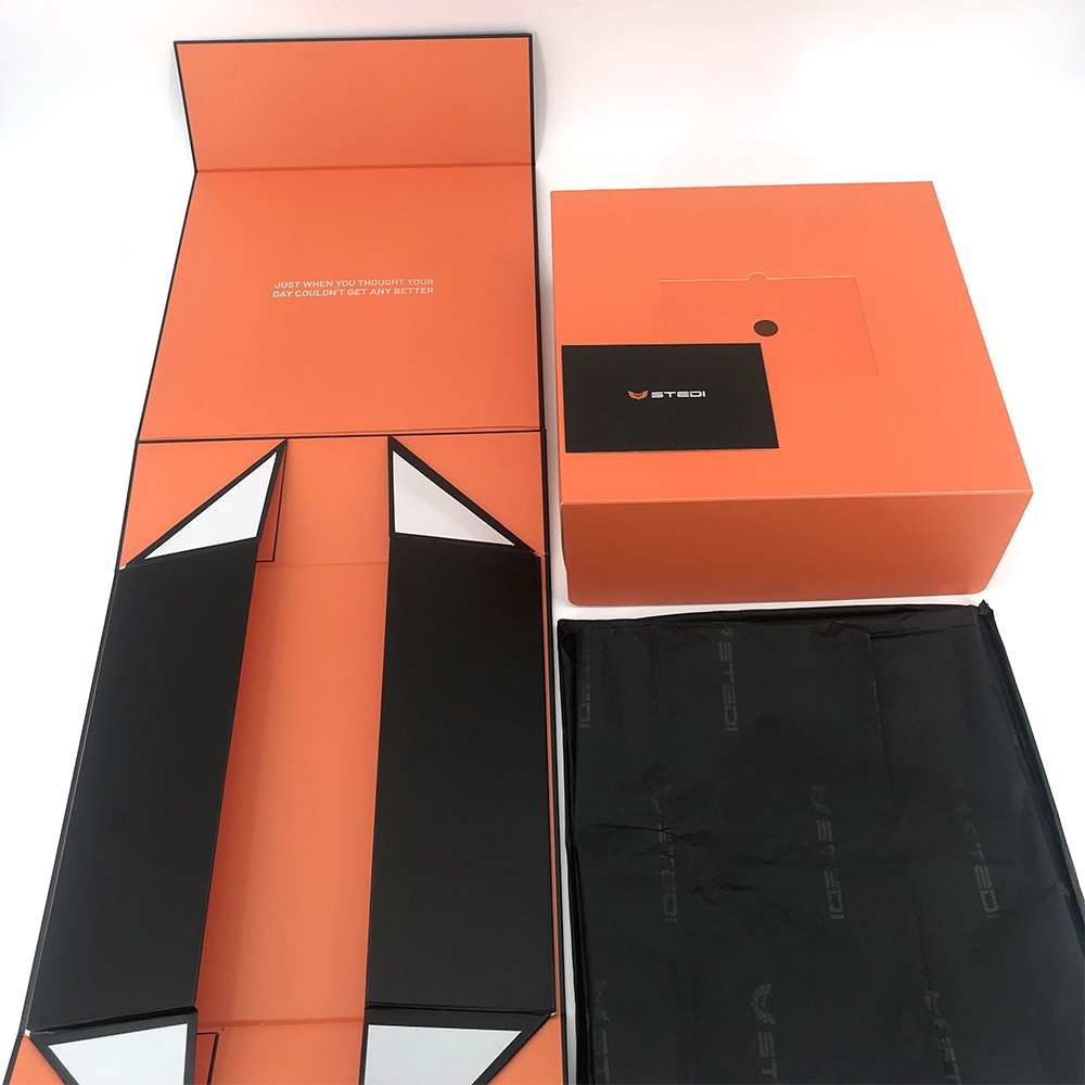 Large magnetic foldable orange gift packaging box