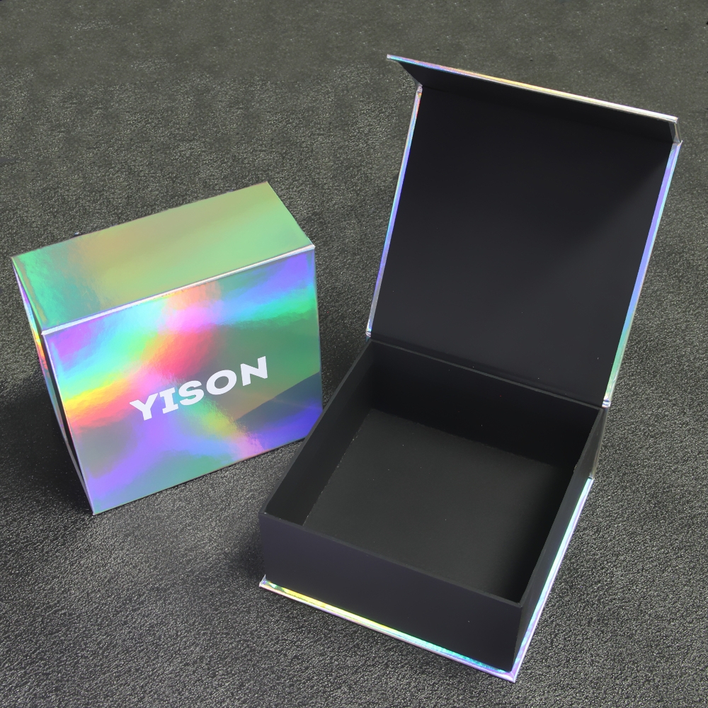 Customized Cardboard Magnetic Holographic Iridescent Paper Packaging Black Small Gift Box