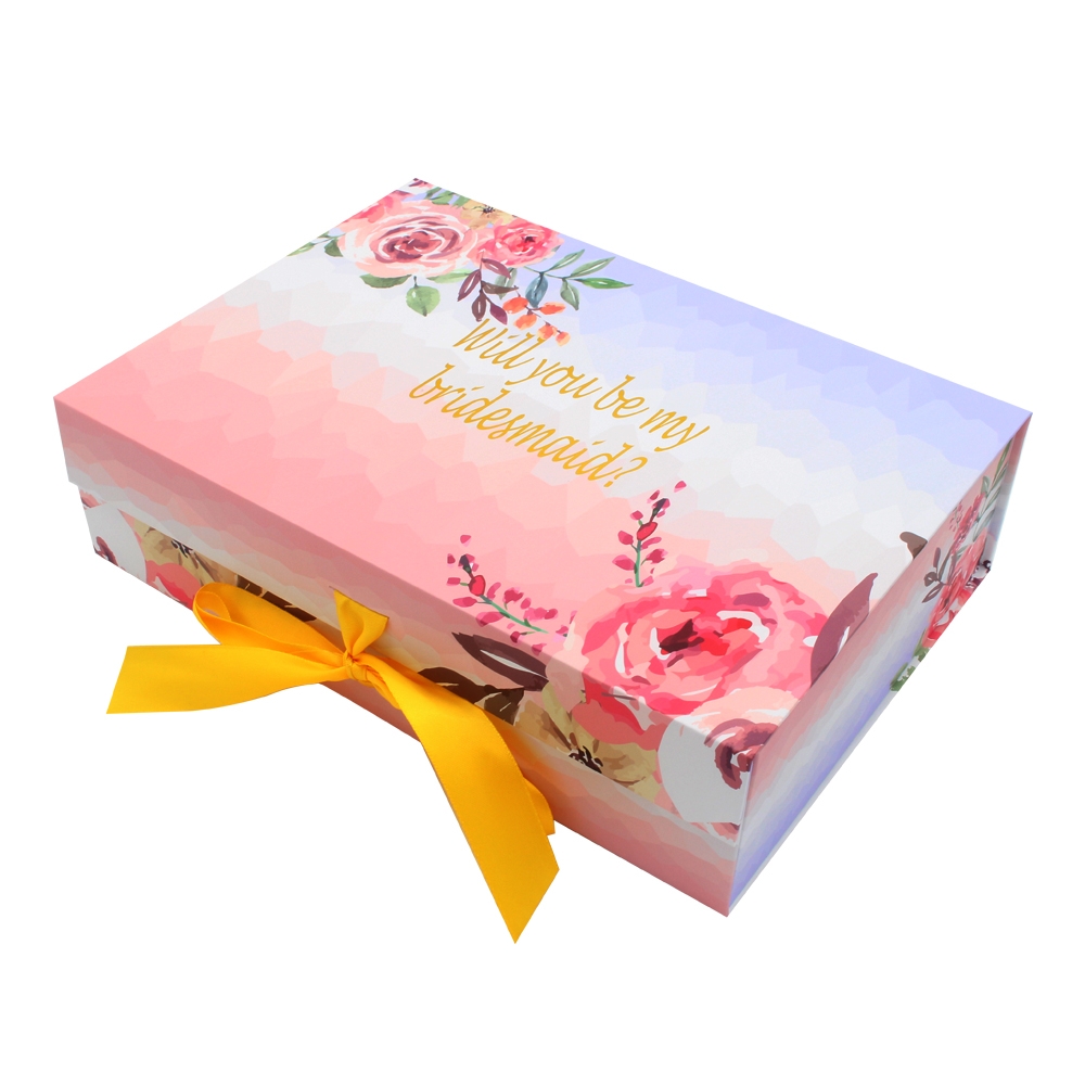 Cardboard paper magnetic custom wedding gift box with ribbon