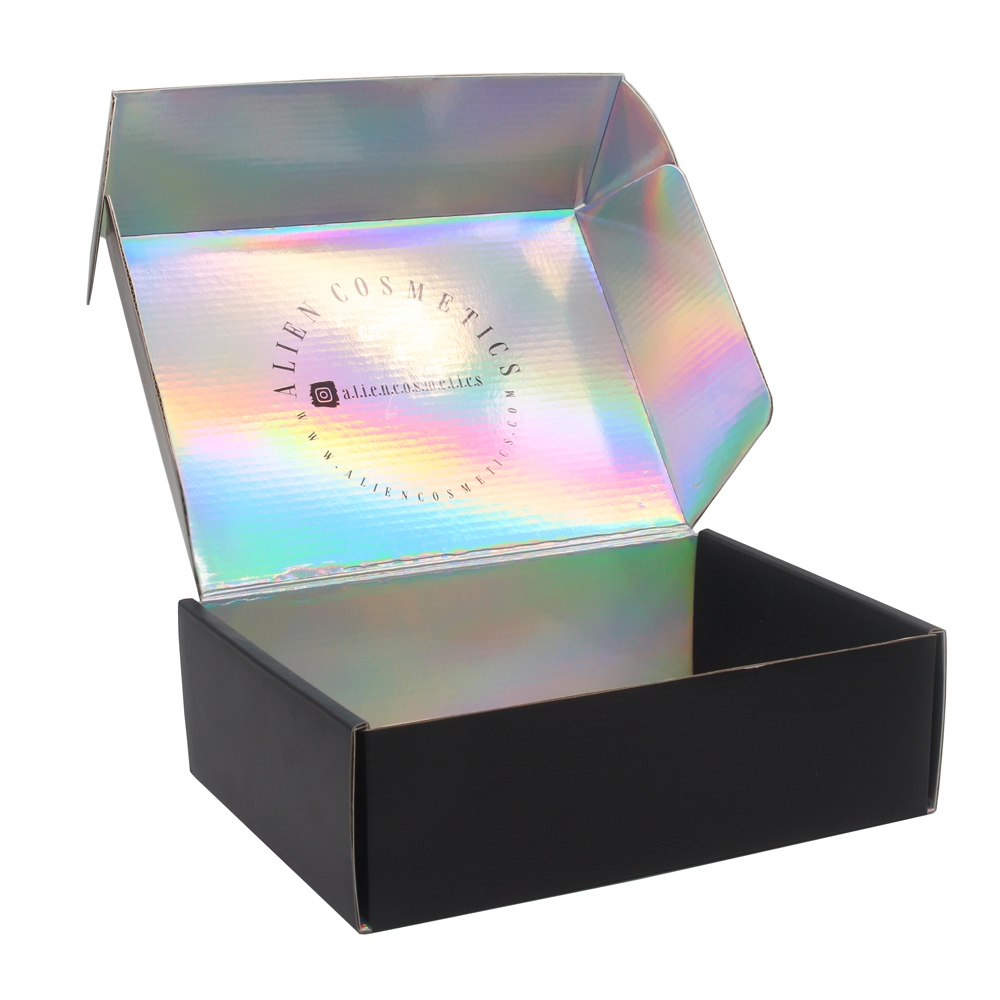 Black color holographic inside paper mailer box