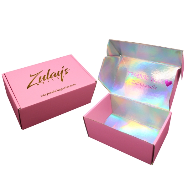 Cajas de envío rosadas de envío de embalaje holográfico 3D pequeñas personalizadas