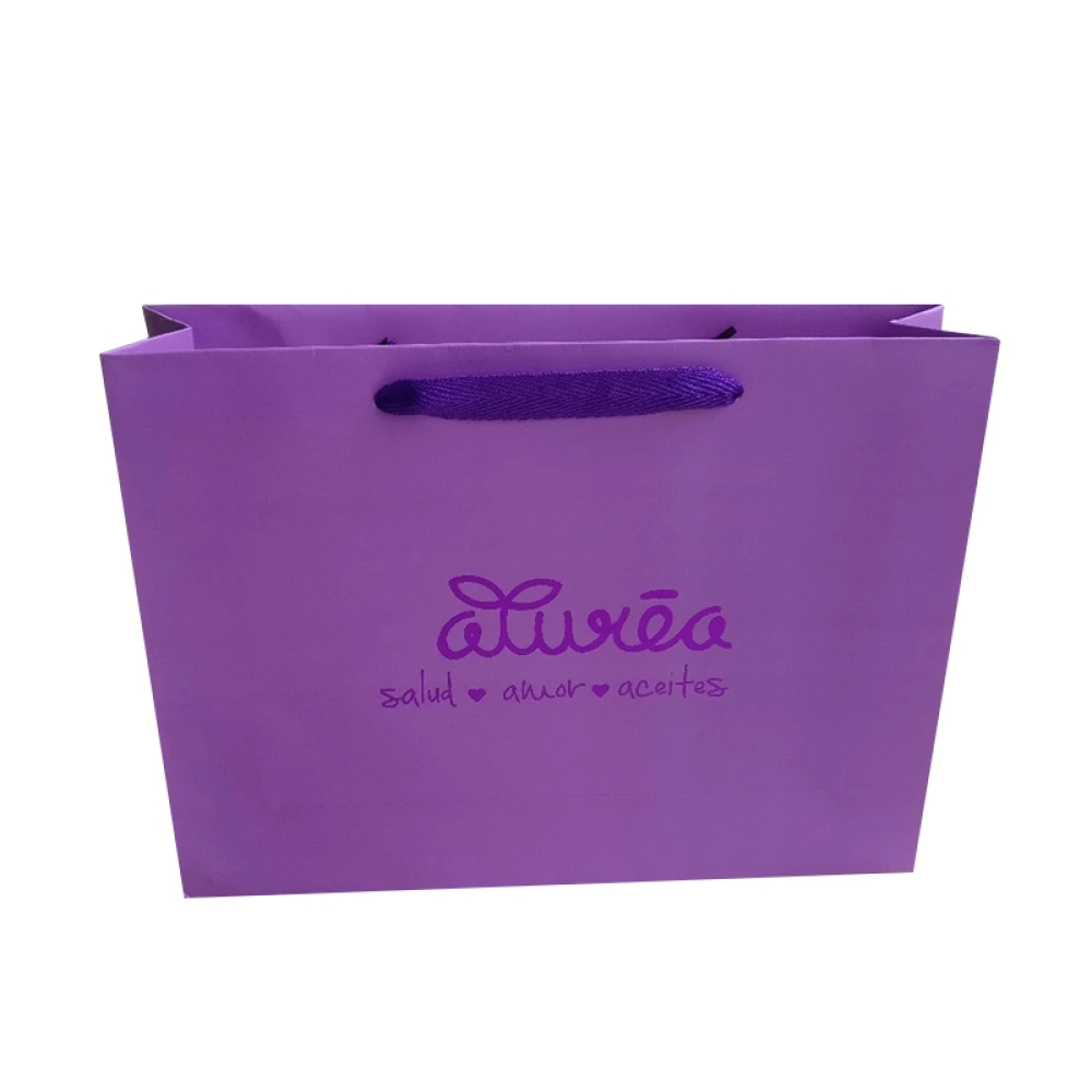 Bolsa de compras con logotipo personalizado color morado.