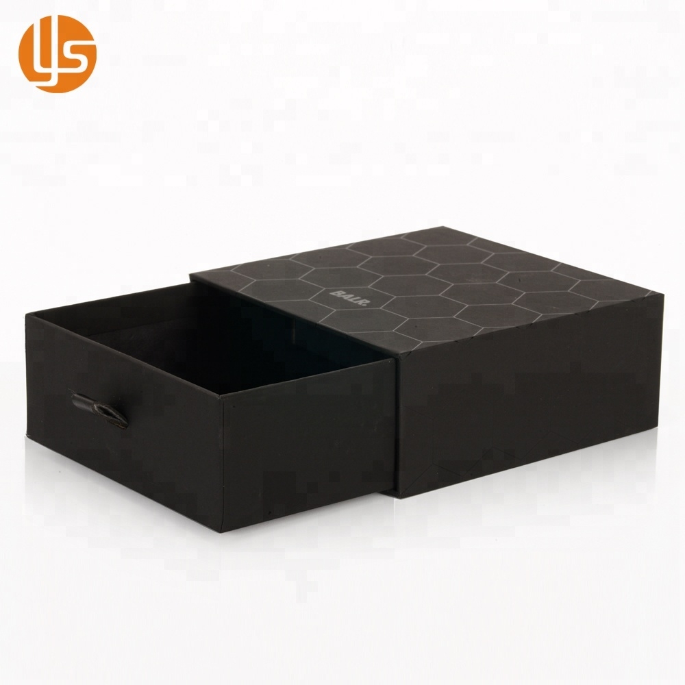 Caja de embalaje de regalo personalizada estilo cajón negro UV de lujo de diseño 2019