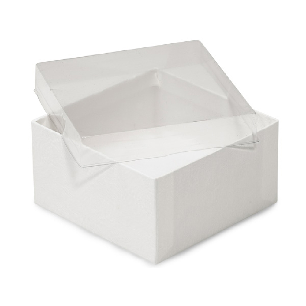 Caja de regalo de base blanca con embalaje de papel personalizado y tapa transparente