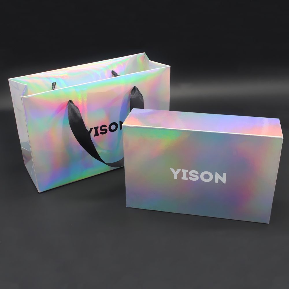 Holographic custom paper box and paper bag set