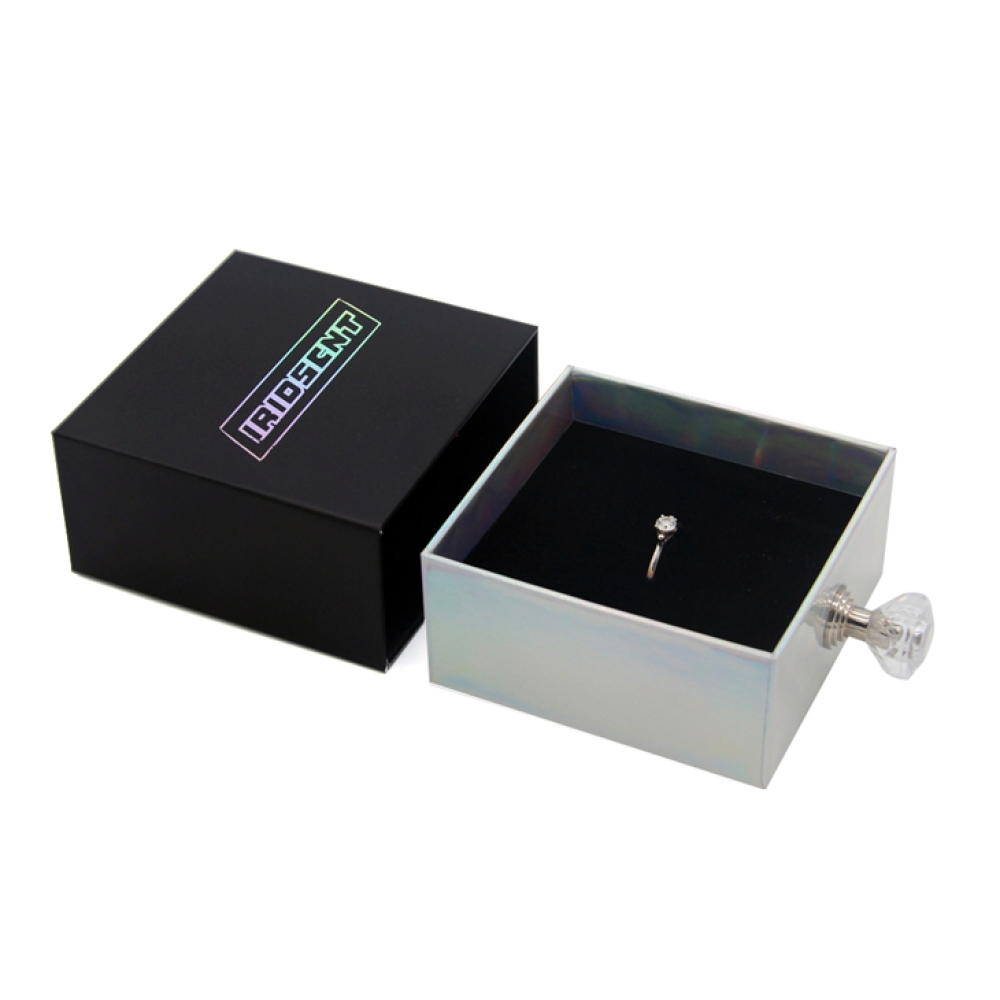 Cajas de empaquetado del anillo del terciopelo de la caja de regalo de la joyería del anillo de bodas de papel holográfico de lujo de encargo